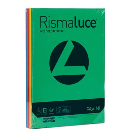 Carta colorata Favini Rismaluce colori forti 140 g/m² A4 mix 6 colori Risma da 200 fogli - A65X214